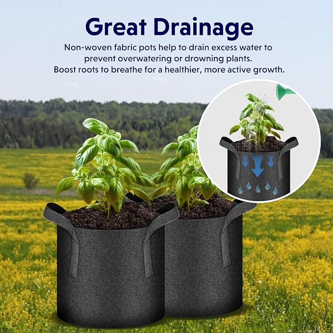iPower 10-Pack 3 Gallon Thickened Grow Bags Nonwoven Fabric Pots Aeration Container with Strap Handles for Garden and Planting, Black