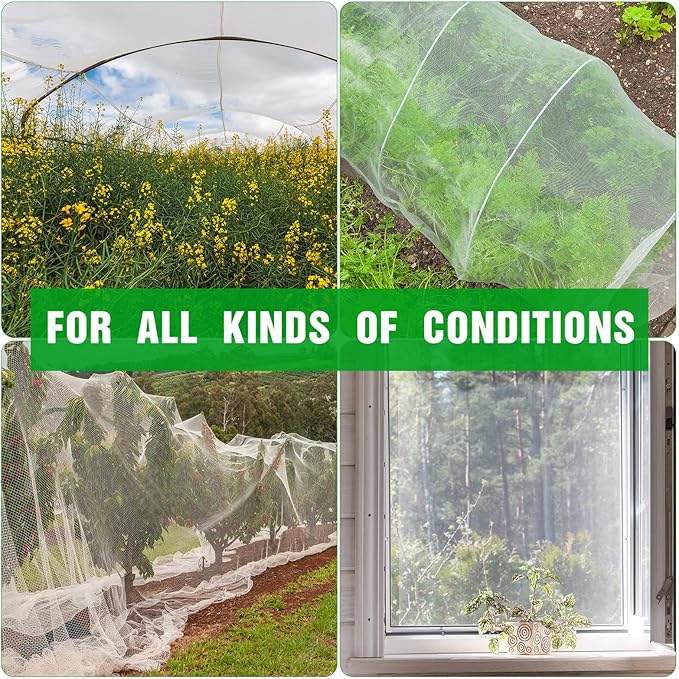 Woanger 10 x 200 ft Garden Netting Ultra Fine Plant Covers to Protect Vegetable Plants Fruit Tree Mesh Netting for Greenhouse Row Patio Barrier Blueberry Bushes Screen(White)