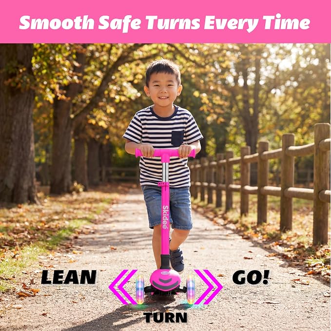 SKIDEE Kick Scooter for Kids Ages 3-5 | Foldable 3 Wheel Scooter with Lean-to-Steer, Adjustable Height, Removable Seat & LED Light Wheels | Toddler Scooter Up to 12 Year Old Boys/Girls