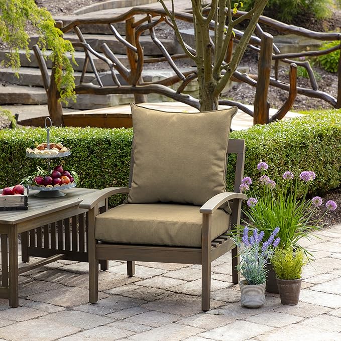 Arden Olefin Outdoor Foam Deep Seat Cushion Set, 24x24, Premium High-Density Foam, Never Flattens, Weather-Proof for Patio Chair Sofa Couch, Tan Hamilton