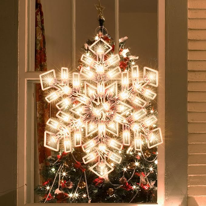 Christmas Window Silhouette Lights, Lighted Snowfalke Double Sided Decorations with 50 Count Incandescent Mini Light for Holiday Indoor Wall Door Glass Decor