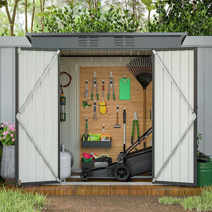 YOPTO 6x4 FT Outdoor Storage Shed,Metal Heavy-Duty Tool Shed with Hinged Door and Padlock,Waterproof Garden Shed W/Vents,All Weather,Foldable House for Garden Backyard,Lawn,Black