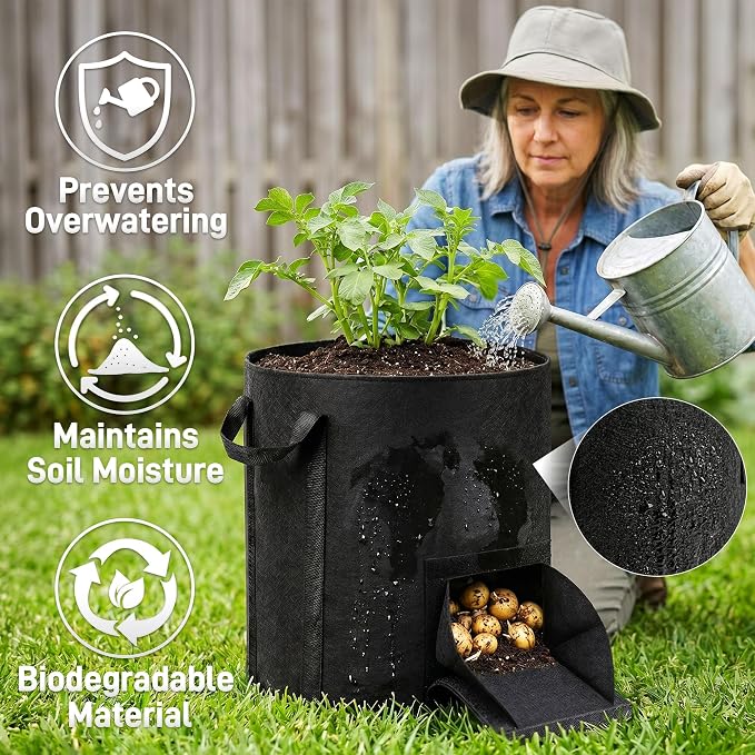 Mulctun 5Pcs 20 Gallon Potato Grow Bags, Grow Bags with Harvest & Visible Windows,Potato Bags for Growing Potatoes with Sturdy Handles,Potato Growing Containers for Growing Potatoes Vegetables