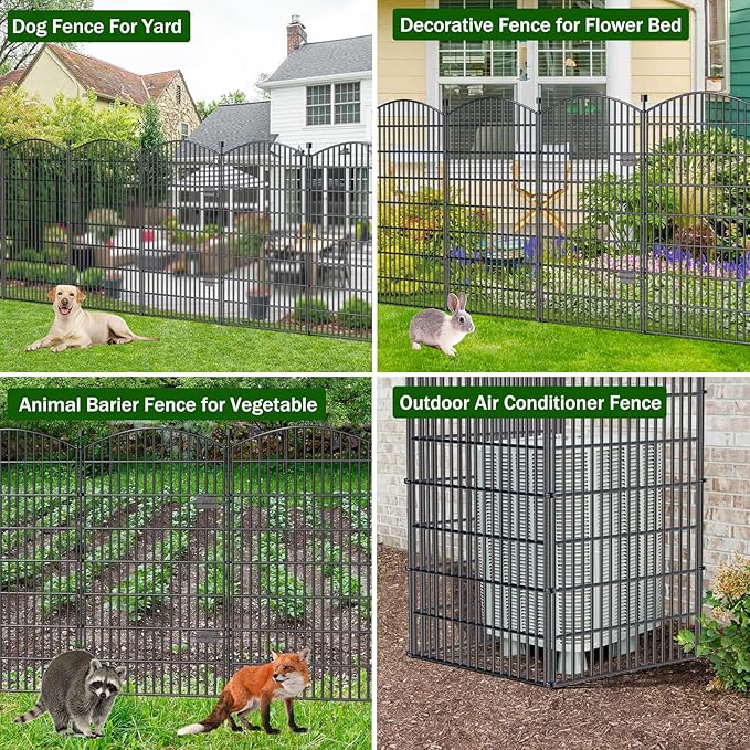 10 Panels No Dig Decorative Garden Fence with Gate - 48 in (H) x 22.6 ft (L), Dog Fence Outdoor for Yard, Rustproof Metal Animal Barrier Ground Stakes Fencing for Garden, Patio, Flower Bed