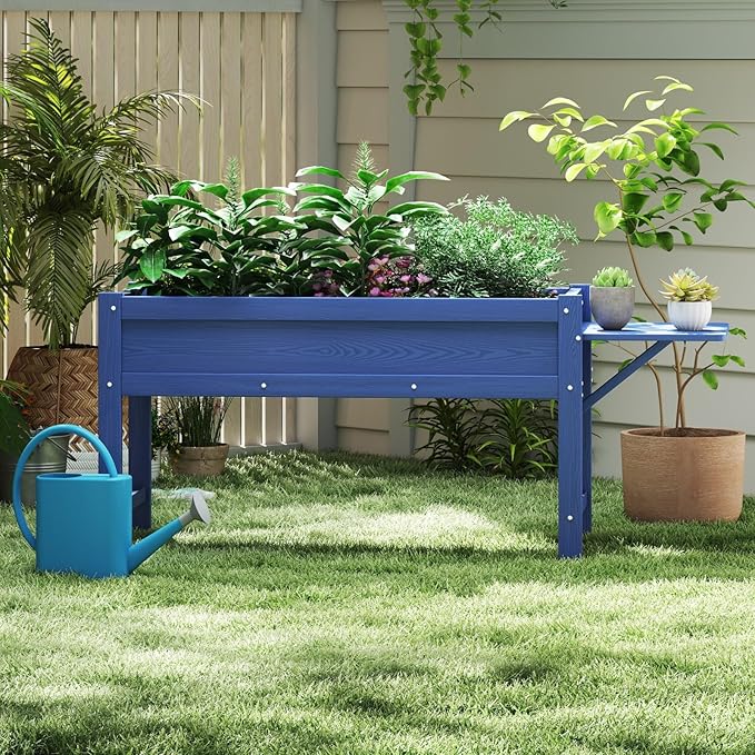 HDPE Raised Garden Bed with Legs, 49x21x27in All-Weather Heavy Duty Planter Box, Outdoor Elevated Garden Bed for Seeds, Herb, Flower, Vegetable (Navy Blue)
