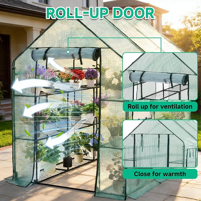 SUNGIFT Greenhouse for Outdoors 56 x 85 x 77 Inch, Walk-in Outdoor Greenhouses, Portable Green House 3 Tiers 20 Shelves for Garden, Patio, Backyard, Green