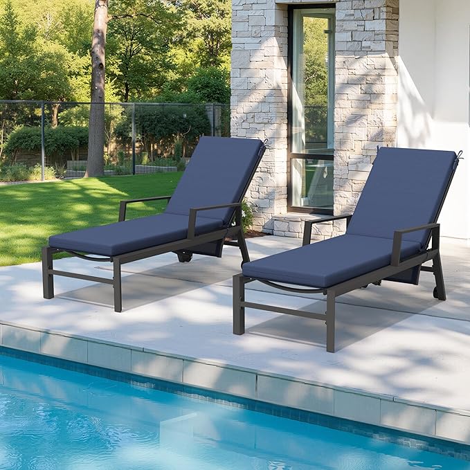 Crestlive Outdoor Chaise Lounge Cushions, Fade Resistant Water Resistant Lounge Chair Cushion, 72''L x 21''W, Set of 2, Sky Blue