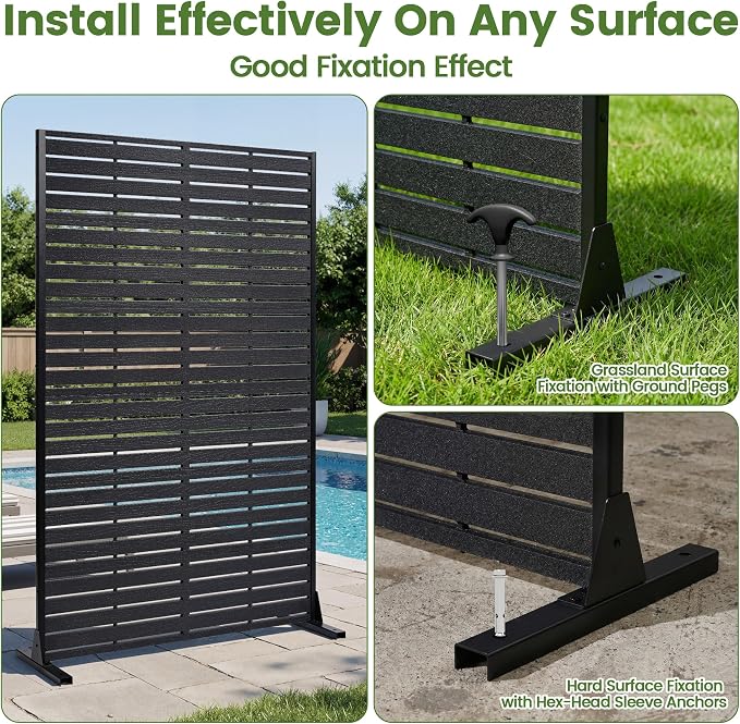 Outdoor Privacy Screen 72" H HDPE Decorative Freestanding Privacy Panel, Sandblasting Louvered Privacy Screens with Stand, Weather-Resistant Panel for Patio, Balcony, Backyard(6 Panels)