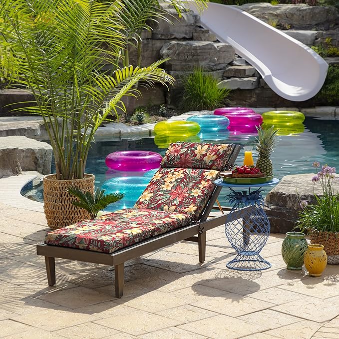 Arden Outdoor Chaise Cushion, 21 in x 72 in, Weather-Proof, Rain-Proof, Fade Resistant Patio Cushion for Chaise Lounger Ruby Clarissa