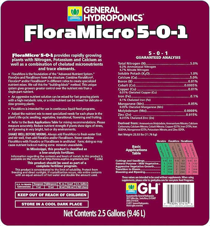 General Hydroponics Flora Micro, 2.5 gallon