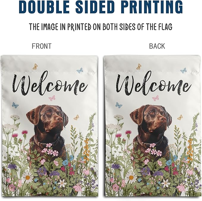 Floral Chocolate Lab Garden Flag Spring Summer House Flags 28 x 40 Double Sided Flower Labrador Dog Yard Flags for Outside Large Outdoor Welcome Flags
