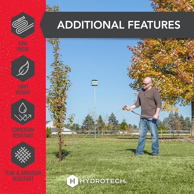 HydroTech 5/8" 200 ft Expandable Garden Hose - Flexible, Lightweight, Durable and Burst-Proof Hose with Reinforced Latex Core and Solid Brass Fittings - Great for Lawn Care, Garden, and Car Washing