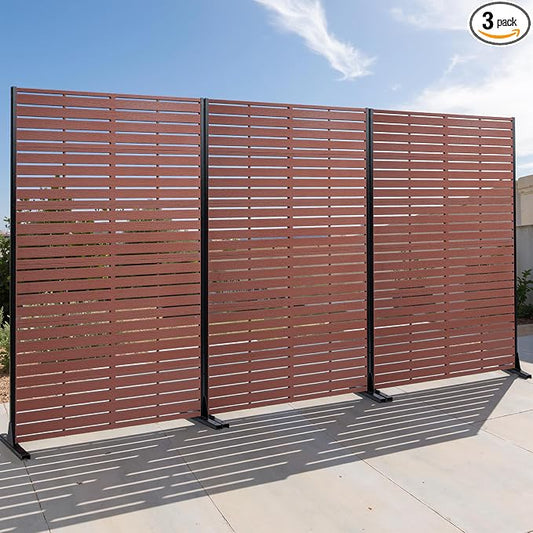 Privacy Screen Outdoor 72" Hx47 W Freestanding Privacy Panel with Stand, HDPE Decorative Privacy Fence with Sandblasting Louver Pattern, Patio Divider Screen, Privacy Screens for Outside