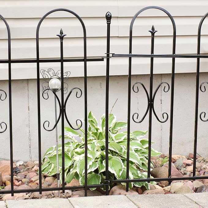 Sunnydaze 21 ft 2-Panel Traditional Garden Border Fence Set - Decorative Garden Fence Panels - 49.25" W x 38.25" H Per Panel - Black