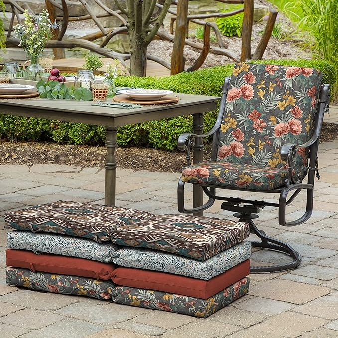 Arden 4-Pack Outdoor Patio Dining Chair Cushion, 20x44, Rain-Proof Seat Pad, Fade-Resistant Outdoor Cushion Phoebe Grey Floral
