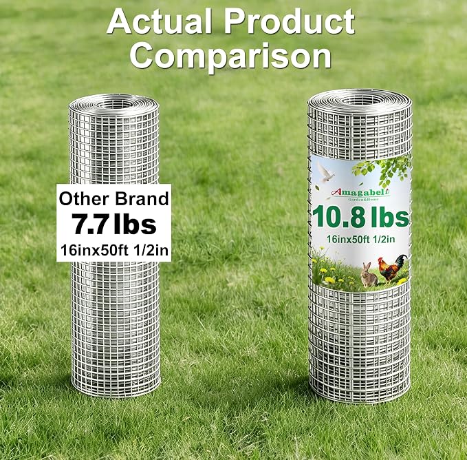 Amagabeli Ture 19 Gauge Hardware Cloth 1/2 inch 16inx50ft Double-Layer Galvanized After Weld Chicken Wire Mesh Roll Fencing Plant Supports Poultry Netting Rabbit Cage Snake Gopher Fence Coop
