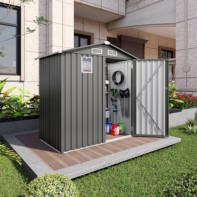 6x3.6FT Metal Storage Shed Outdoor Garden Tool Shed, Galvanized Steel Weather Resistant Compact Backyard Organizer, Lockable Utility Storage House for Patio Courtyard Equipment Storage with Vent
