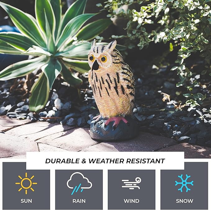 Owl Decoy | Plastic Owls to Scare Birds Away | Owl Statue for Garden & Outdoors - Pack of 3