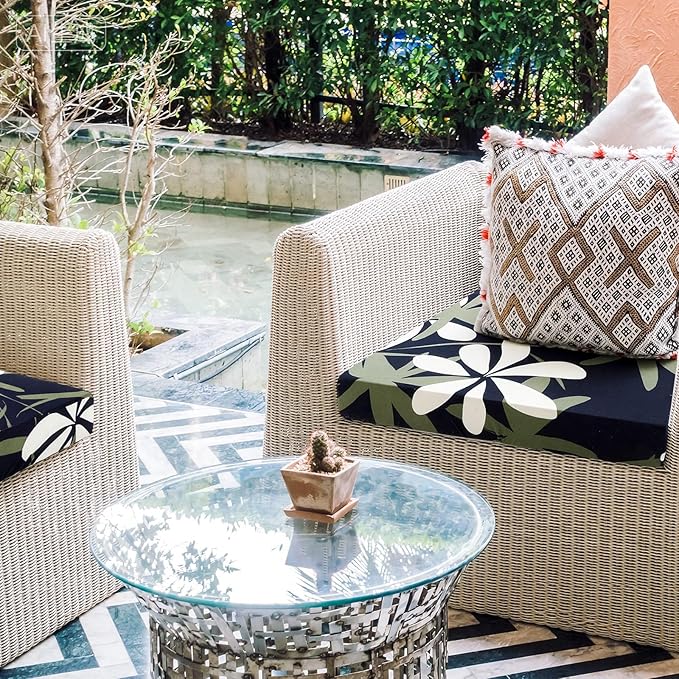 Yalikop 8 Pcs Outdoor Patio Cushion Covers 25 Inch Printed Bohemian Leaf Stretch Patio Couch Cushions Replacement Outdoor Furniture Cushion Cover Sofa Chair Seat Cover Washable Furniture Protector