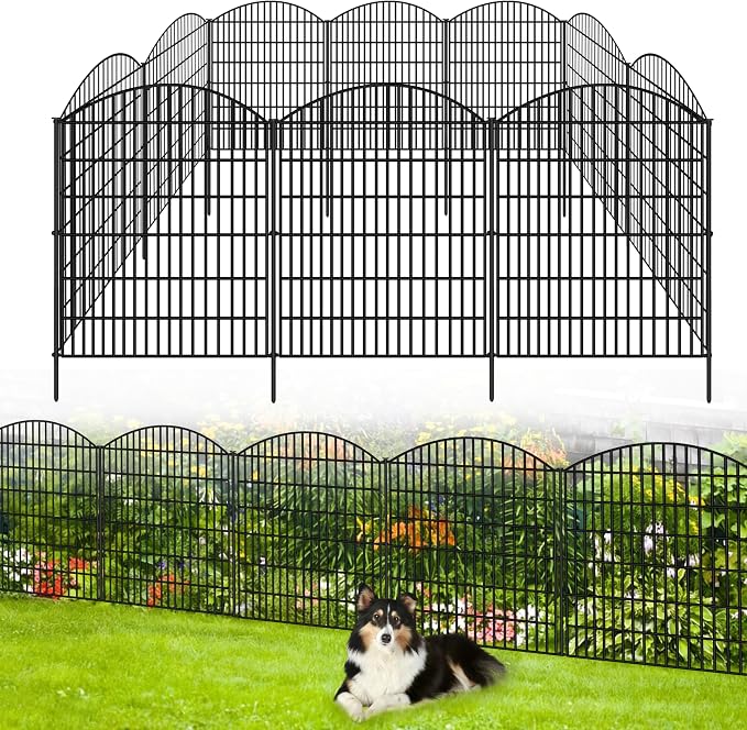 ULIOK Decorative Garden Fence, 10 Panels No Dig Fence Panels 32 in(H) X 25.6ft(L) Animal Barrier for Patio, Animal Ground Stakes Fencing for Garden, Rabbit Dog Temporary Fence for Outdoor Yard