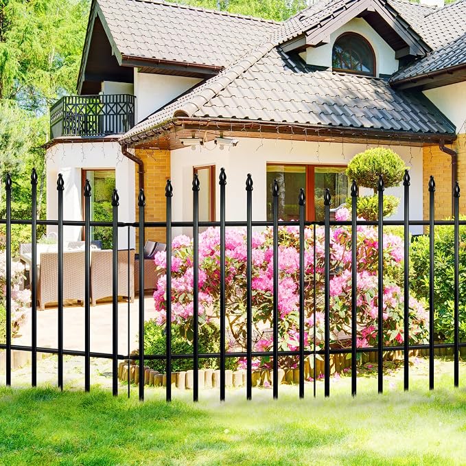 Metal Garden Fence Panels 36" H x 11.6 Ft L, 5 Pack No Digging Decorative Garden Border Fence, Rust-Resistant Black Landscape Edging for Flower Beds, Yard, Patio