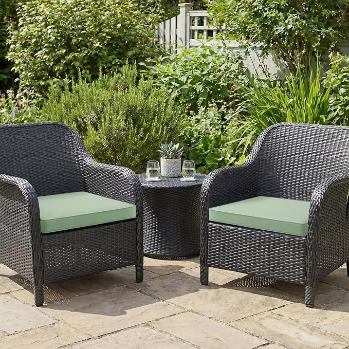 Outdoor Chair Cushions Set of 2: Waterproof & Fade Resistant Deep Seat Cushion for Patio Furniture - 24 x 24 Inch Chair Pad with Ties and Hidden Zipper - Patio Chair Cushion Replacement, Sage Green