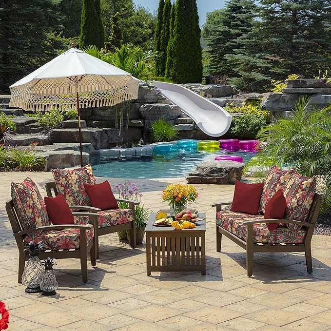 Arden Outdoor Foam Deep Seat Cushion Set, 24x24, Premium High-Density Foam, Never Flattens, Weather-Proof for Patio Chair Sofa Couch, Ruby Clarissa