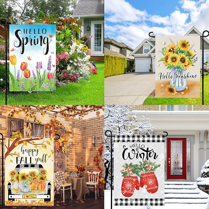 Pating Seasonal Garden Flags Set of 12 Double Sided 12 x 18 Inch, Small Yard Flags for Outside, Christmas Halloween Easter Valentine's Day Outdoor Decor, Holiday Garden Decorations for All Seasons