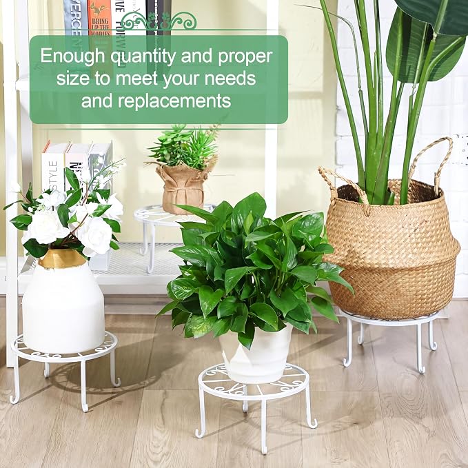 Maitys 12 Pack Metal Plant Stands Outdoor Indoor Heavy Duty Flower Potted Holder Anti-Rust Plant Pot Shelf Round Flower Display Rack for Porch Garden(Curved Leg,White)