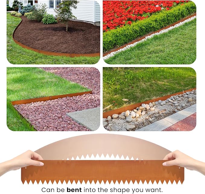 Corten Steel Landscape Edging Steel Landscaping Edging Metal Garden Edging Lawn Edge Border Rust Patina 40 Inch Strips 6 Inch Depth Hammer-in for Outdoor Yard Lawn Flower Plant 6 pcs