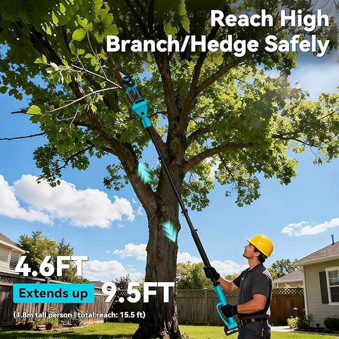 2-in-1 Electric Pole Saws for Tree Trimming, 6 Inch Mini Chainsaw Cordless with Extension Pole, 2 x 4000mAh Batteries,Battery Powered Pole Chain Saw, Tree Trimmer Limb Branch Cutter Pruner