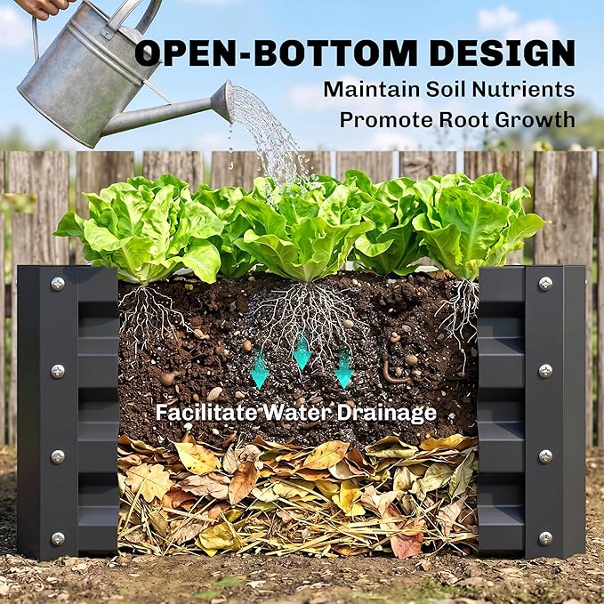 Outsunny 2 Piece Galvanized Raised Garden Bed, 2' x 2' x 1' Metal Planter Box for Growing Vegetables, Flowers, Herbs, Succulents, Dark Gray