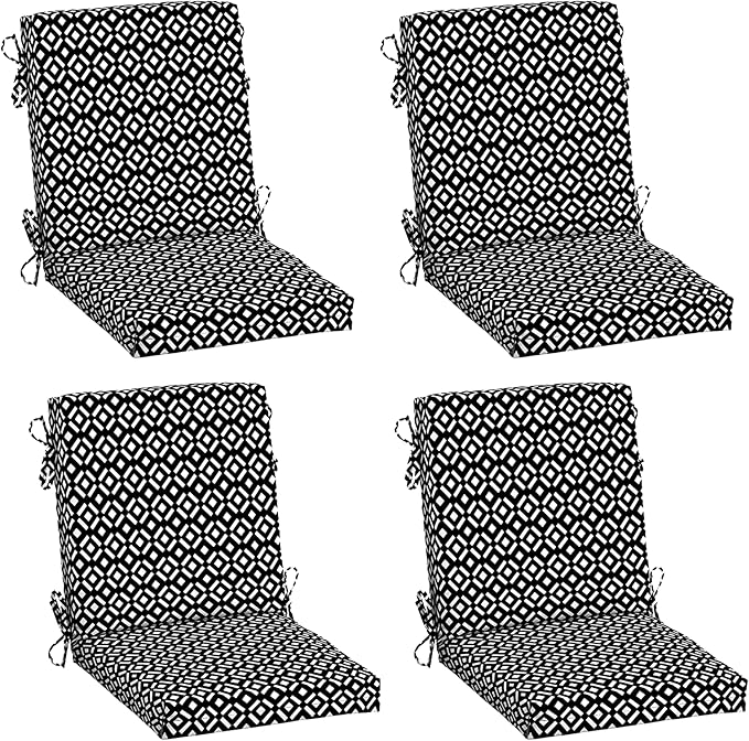 Arden 4-Pack Outdoor Patio Dining Chair Cushion, 20x44, Rain-Proof Seat Pad, Fade-Resistant Outdoor Cushion Black Demi Tile