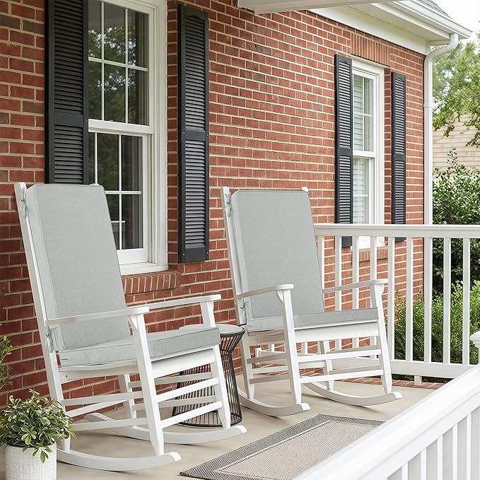 Outdoor Chair Cushions 20x20, Water-Resistant & Fade-Resistant, Patio Furniture Lawn Dining Chair Seat Replacement with High Back, Ties Zipper, Removable Cover, Set of 6, Light Grey