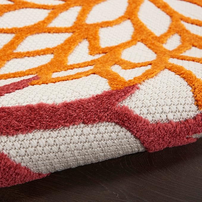 Nourison Home Aloha Indoor/Outdoor Red Multi Colored 7' x 10' Area Rug, Tropical, Botanical, Easy Cleaning, Non Shedding, Bed Room, Living Room, Dining Room, Deck, Backyard, Patio (7x10)