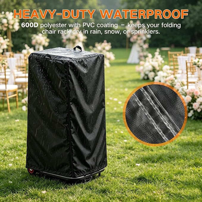 Folding Chair Rack Cover for VEVOR Hanging type, Waterproof Chair Cart Cover, Folding Chair Storage Dolly Chair Holder Covers- 23” L x 23" W x 44" H