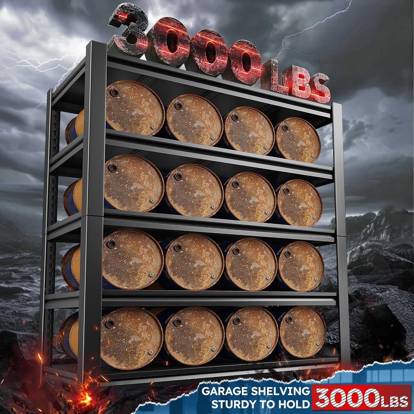 REIBII Garage Shelving 3000 LBS Storage Shelves Adjustable Heavy Duty Shelving Units and Storage Rack for Garage, Basement,2 Pack