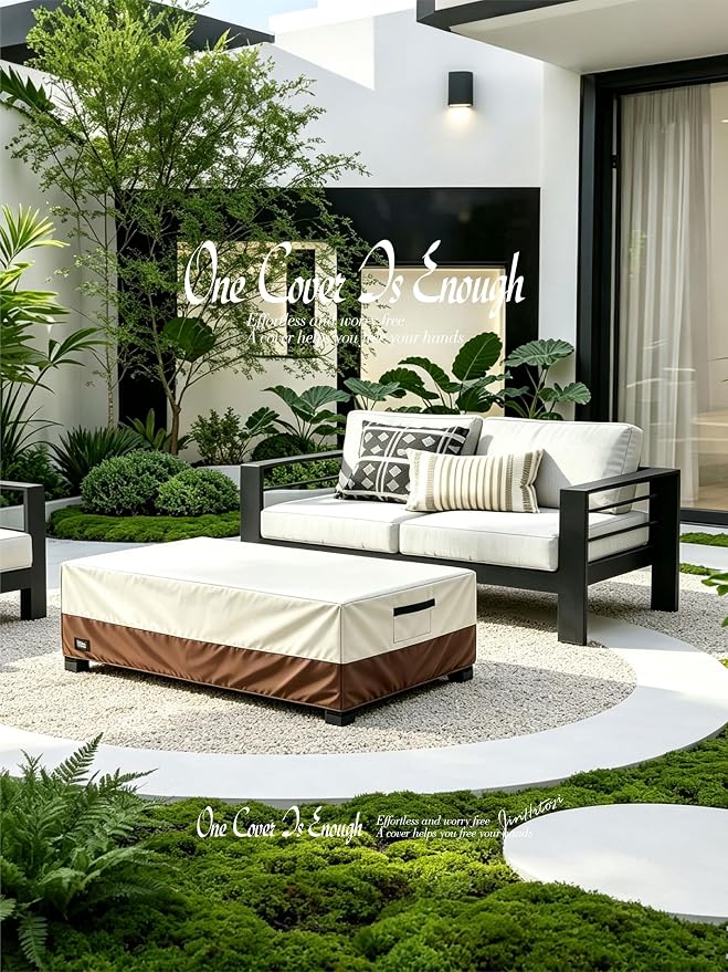 Patio Coffee Table Cover,48Wx28Dx16H Inches 100% Waterproof Heavy Duty Outdoor Rectangular Side Table Cover,Light Brown Minimalism Style Outdoor Furniture Covers