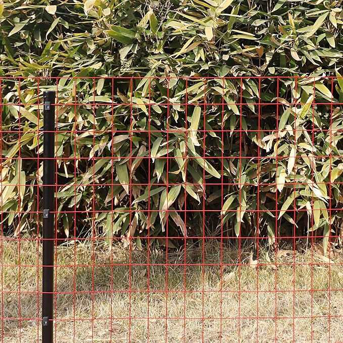 Red PVC Coated Welded Wire Fence 24 Inch x 50 Foot, 2 Inch x 3 Inch 16GA, Garden Border Fencing Roll Vinyl Coating Metal Wire Mesh for Yard Vegetable Plant Protection Poultry Netting