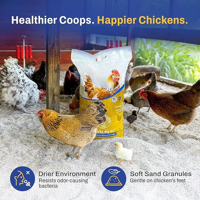 Premium Chicken Sand 50 lbs (8-Pack) – Dust-Free, Odor-Control Bedding for Chicken Coops, Nesting Boxes, and Runs – Natural Poultry Litter, 400 lbs Total