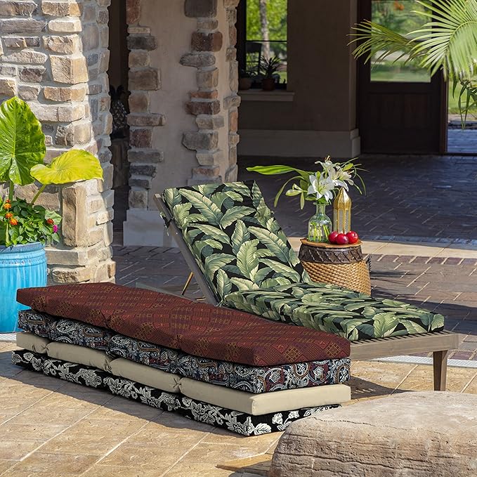 Arden Outdoor Chaise Cushion, 21 in x 72 in, Weather-Proof, Rain-Proof, Fade Resistant Patio Cushion for Chaise Lounger Onyx Cebu