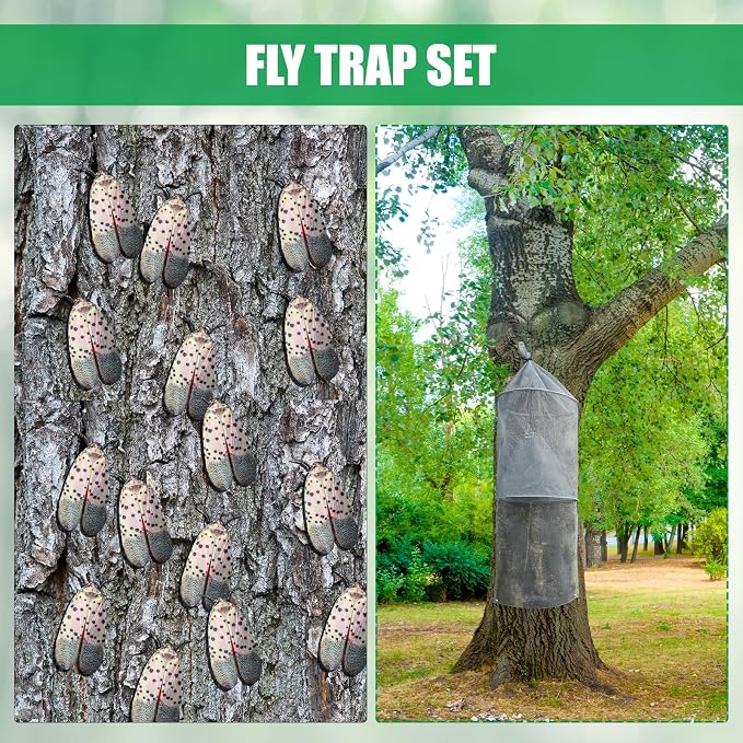Qualirey 16 Pack Spotted Lanternfly Traps Lantern Fly Killer Mesh Tree Trap with Jute Rope and Nails Effective Way to Catch Lantern Flies and Nymphs (Grey)