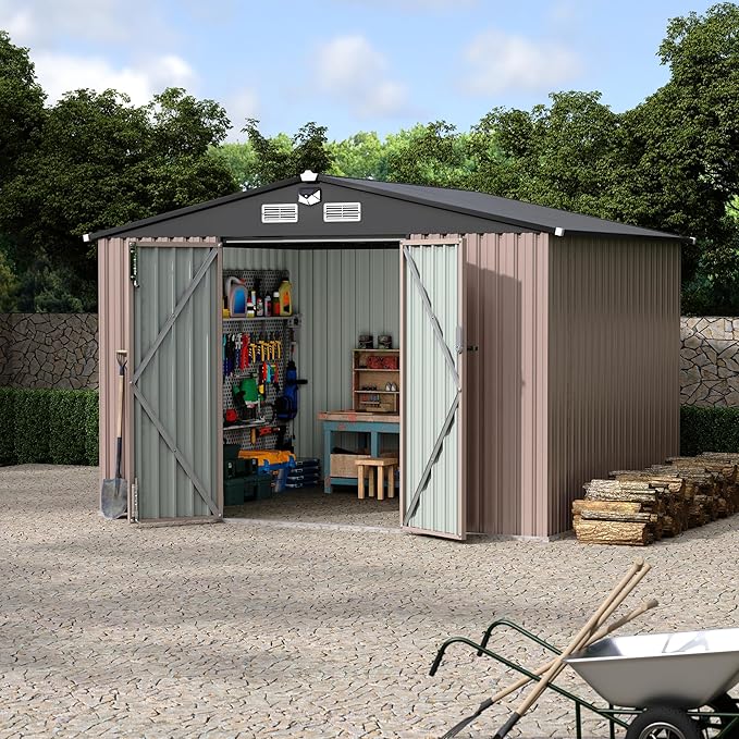 Outdoor Metal Sheds 8x10, Outdoor Storage Shed MetalGarden Tool Shed for Backyard, Metal Utility Sheds Buildings with Air Vent
