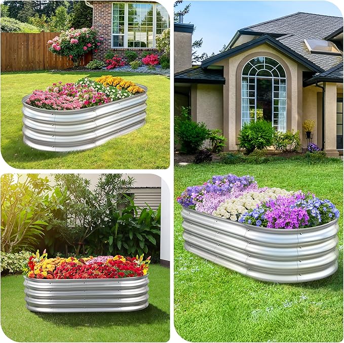 Sponvatt Raised Garden Bed - Outdoor Galvanized Raised Garden Bed Planter Boxes, Large Oval Metal for Gardening Planter Box Kit,Suitable for Vegetables,Herbs, and Flowers Silver (6x3x1 Ft)