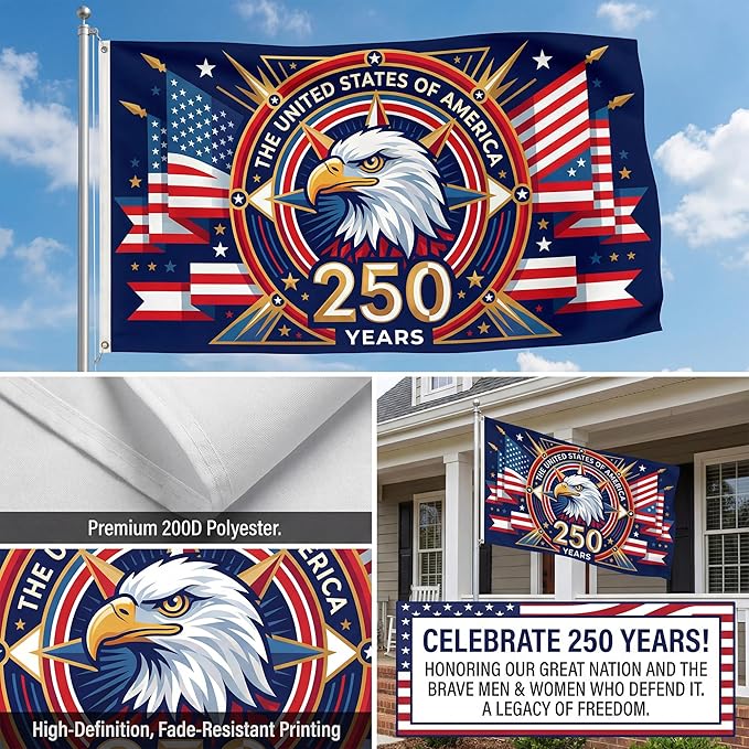 American 250th Anniversary Flag 3x5 Outdoor USA 1776 Patriotic Freedom Banner Decor (United States)