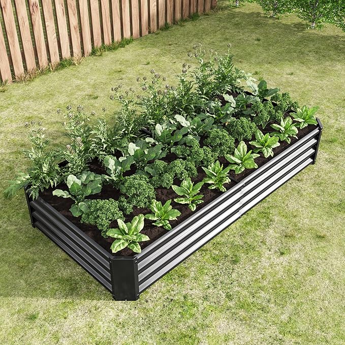 Galvanized Raised Garden Bed for Vegetables,Planter Raised Garden Boxes Outdoor,Metal Raised Garden Beds Steel Kit for Vegetables Flower Herb Patio Black Rectangle