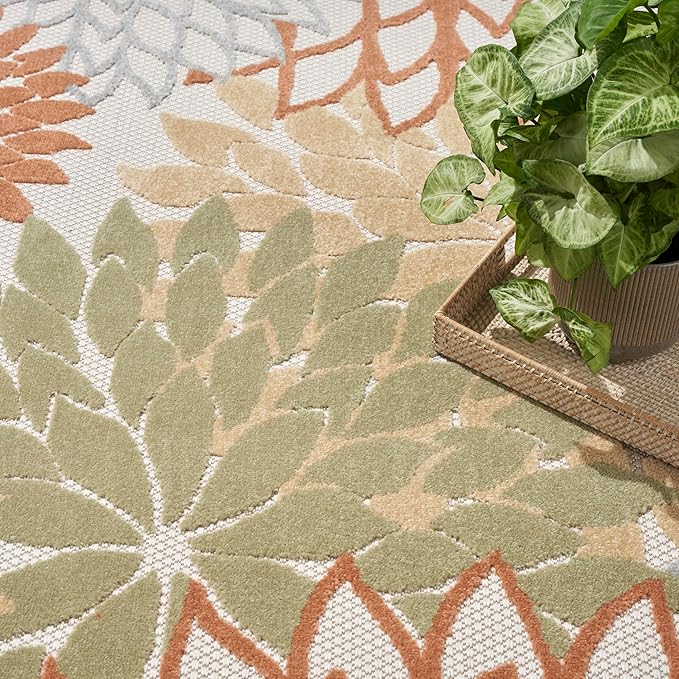 Nourison Home Aloha Indoor-Outdoor Ivory Multicolor 9' x 12' Area Rug, Easy Cleaning, Non Shedding, Bed Room, Living Room, Dining Room, Backyard, Deck, Patio (9x12)