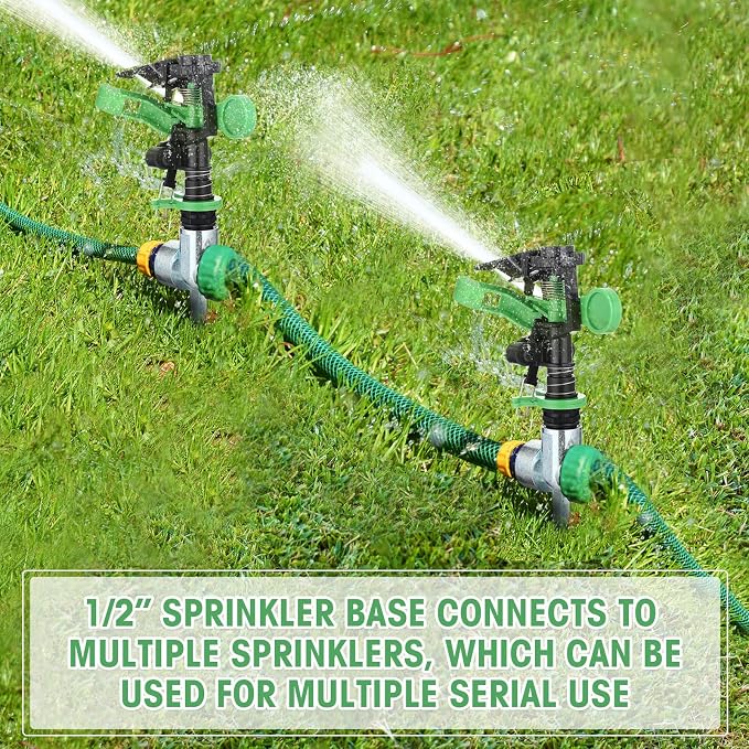 Chengu 4 Pcs Impact Lawn Sprinkler for Yard Heavy Duty Water Plastic Sprinkler Head with Zinc Alloy Spike Base Adjustable 360 Degree Pulsating Sprinklers for Large Area Yard Lawn Garden Irrigation