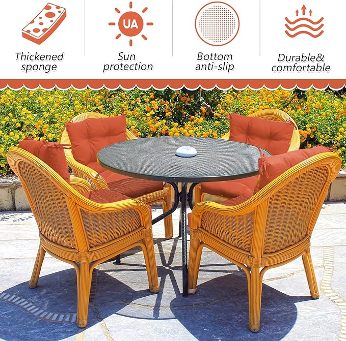 Marsui 2 Pcs Outdoor Indoor High Back Chair Cushions Patio Furniture Tufted Pillow with Ties Water-Resistant Replacement Outdoor Rocking Chair Cushions, 42 x 21 Inches (Orange Red,Solid Color)