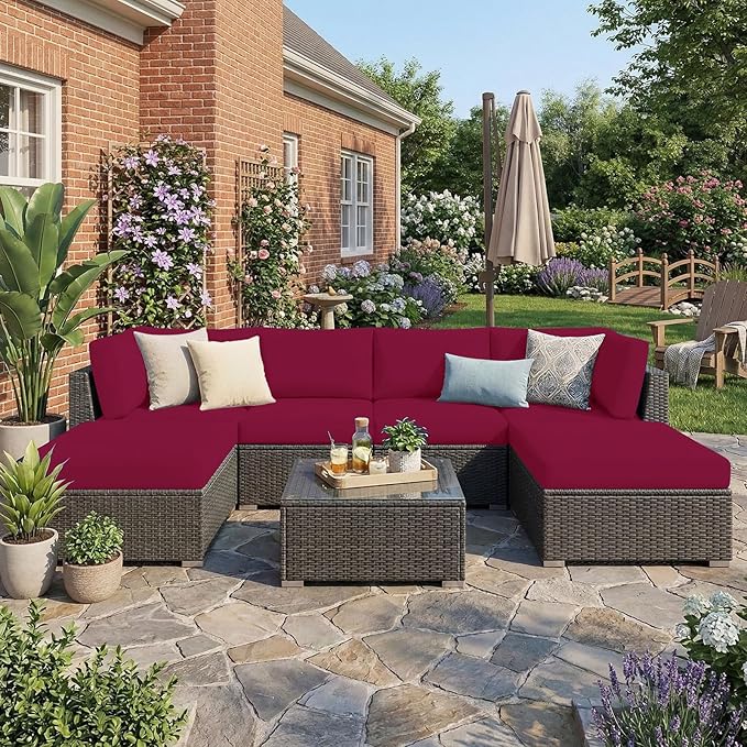 hyha Waterproof Outdoor Cushion Covers for Patio Furniture, Stretch Patio Chair Cushion Slipcovers, Coated UV Resistant Replacement Seat Covers, Solid Color (Wine Red, 8PC)